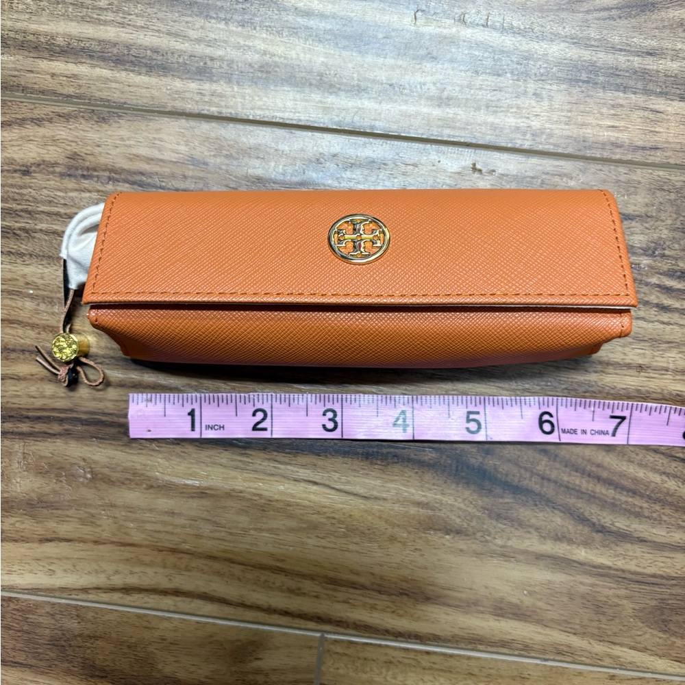 Tory Burch tan faux leather eyeglass case, like new